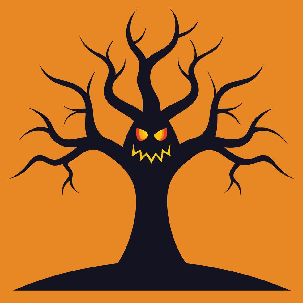 Halloween tree with scary face on it vector