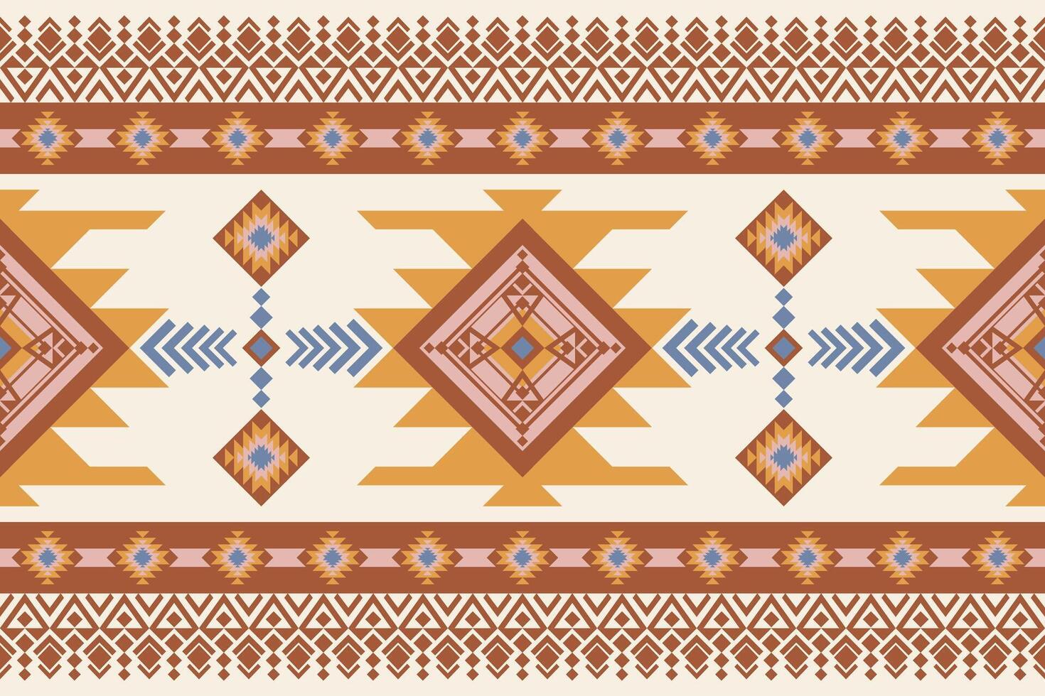Navajo and Aztec seamless pattern in pink, red, and blue, geometric zigzag motifs. Native American and tribal designs, perfect for home decor, textiles, kilim rugs, or vintage-style table mats vector
