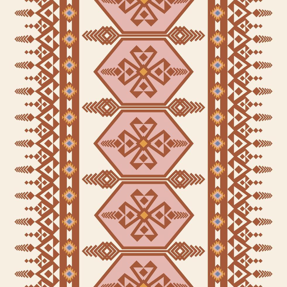 Navajo and Aztec seamless pattern in pink and red, geometric zigzag motifs. Traditional Native American and tribal designs, perfect for home decor, textiles, kilim rugs, or vintage-style table mats vector