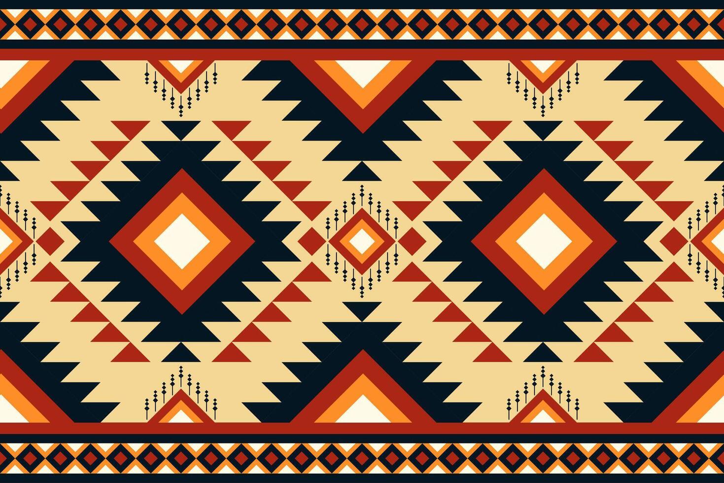 Navajo Aztec seamless pattern with black, white, and orange geometrics. Native American-inspired tribal designs and traditional textiles. Ideal for rugs, fabric, table decor, and decorative arts vector