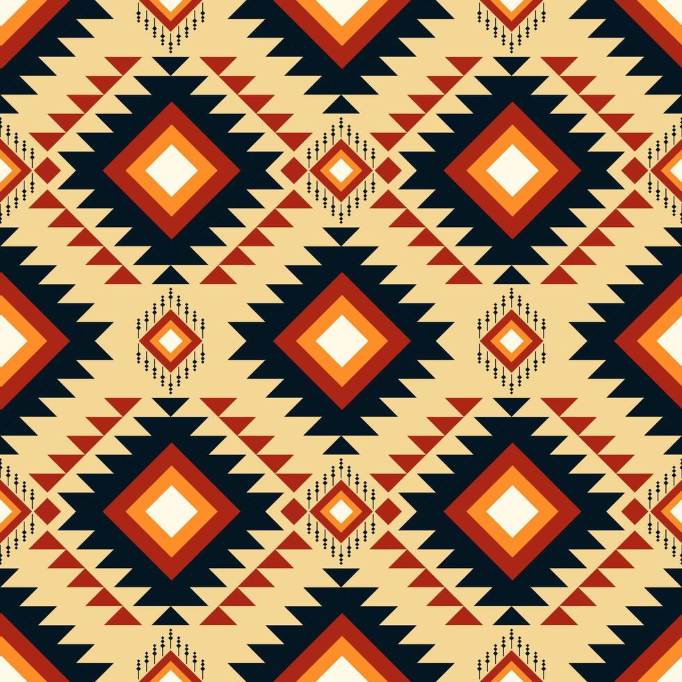 Navajo Aztec tribal design showcases geometric patterns with a blend of black, white, and orange. Decorative arts, table decor, rugs, and fabric, capturing traditional Native American artistry vector