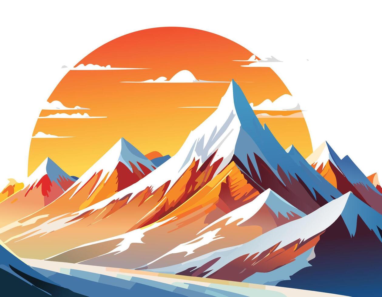 A mountain landscape with a sun setting over it vector