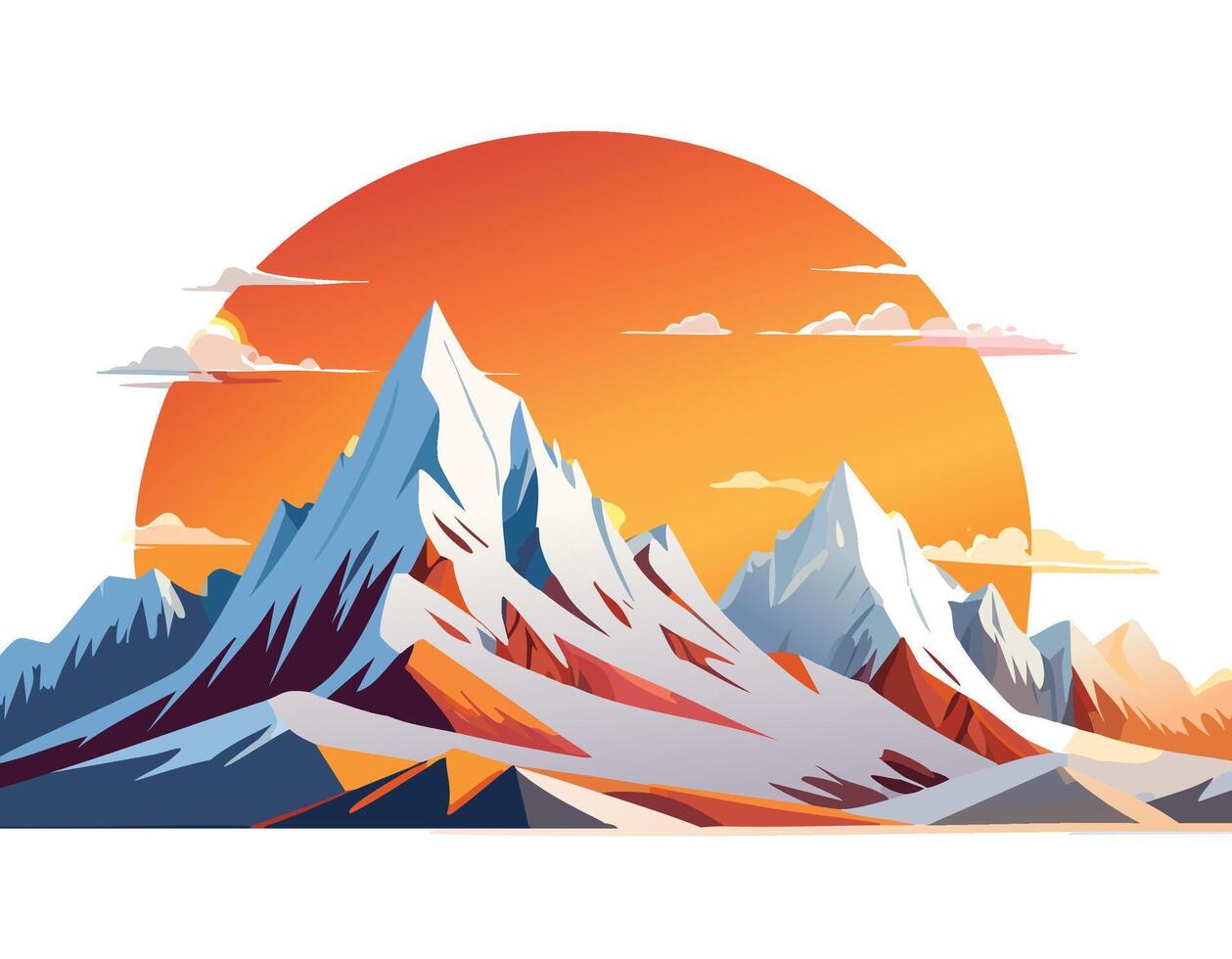 Mountain landscape with sun and clouds vector
