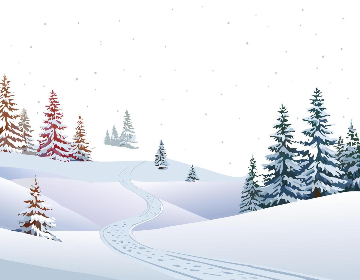 Winter landscape with snow covered trees and path illustration vector