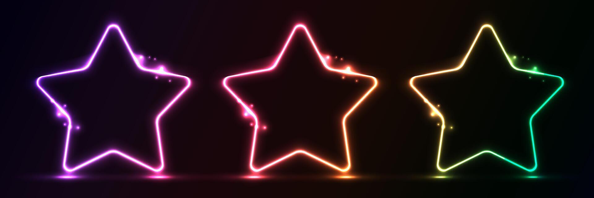 Set of glowing neon stars vector