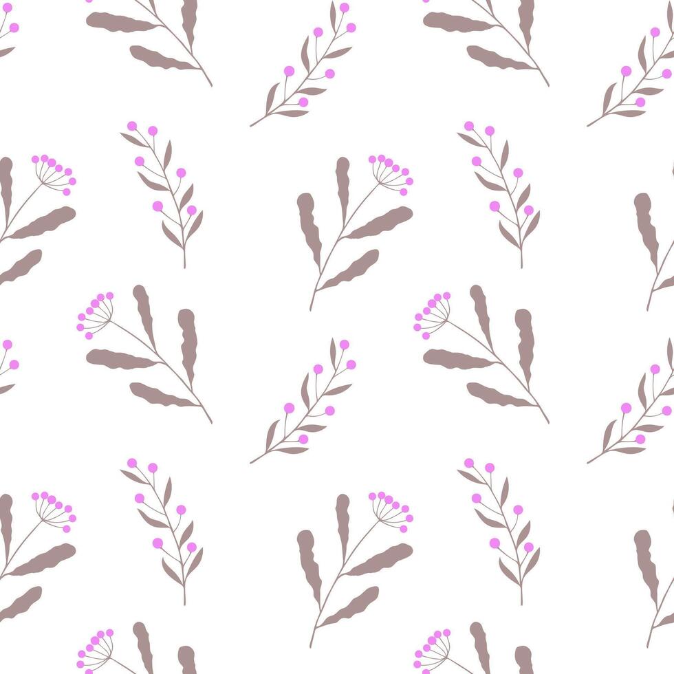 Flower doodle pattern, hand drawn twigs pastel color on white background. vector