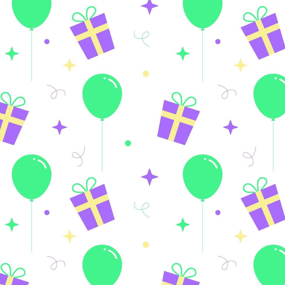 Birthday seamless pattern. holiday pattern with holiday decorations balloons and gifts. On white background. vector