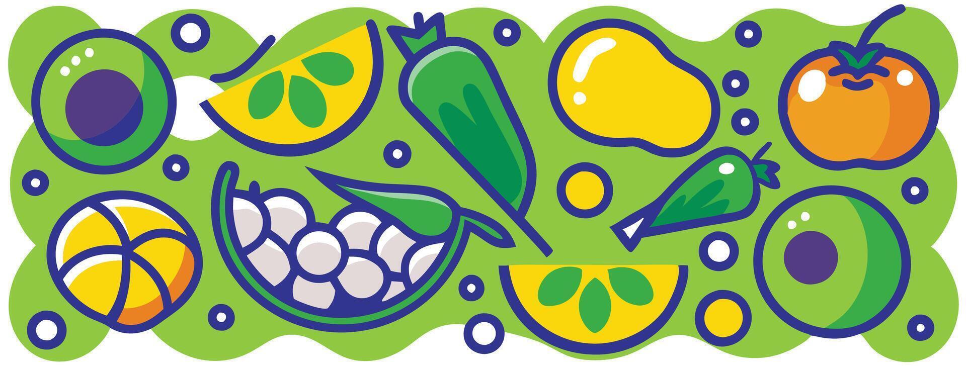 Colorful Fruit and Vegetable Doodle Banner vector