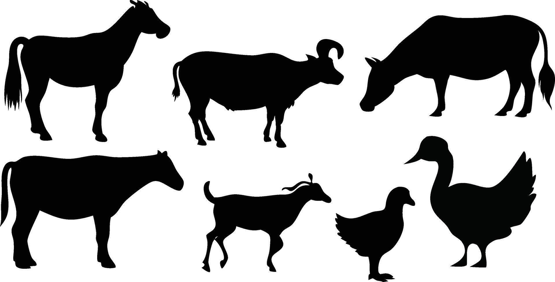 Farm Animal Silhouettes vector