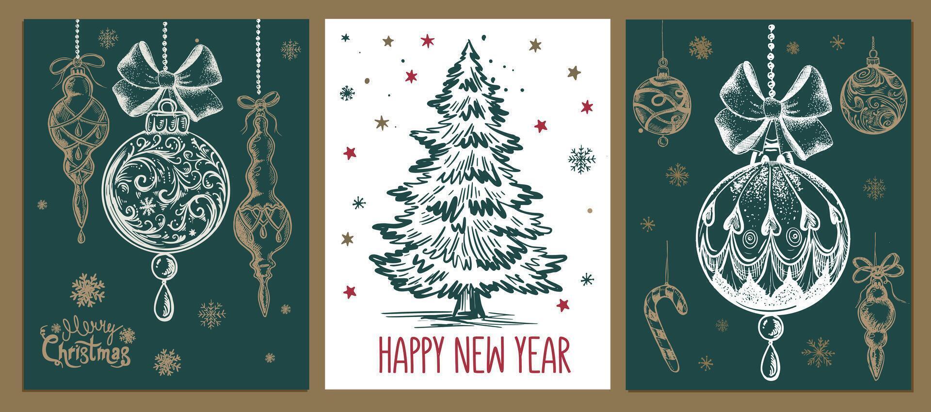 Christmas toy, tree, set, Hand drawn illustration vector