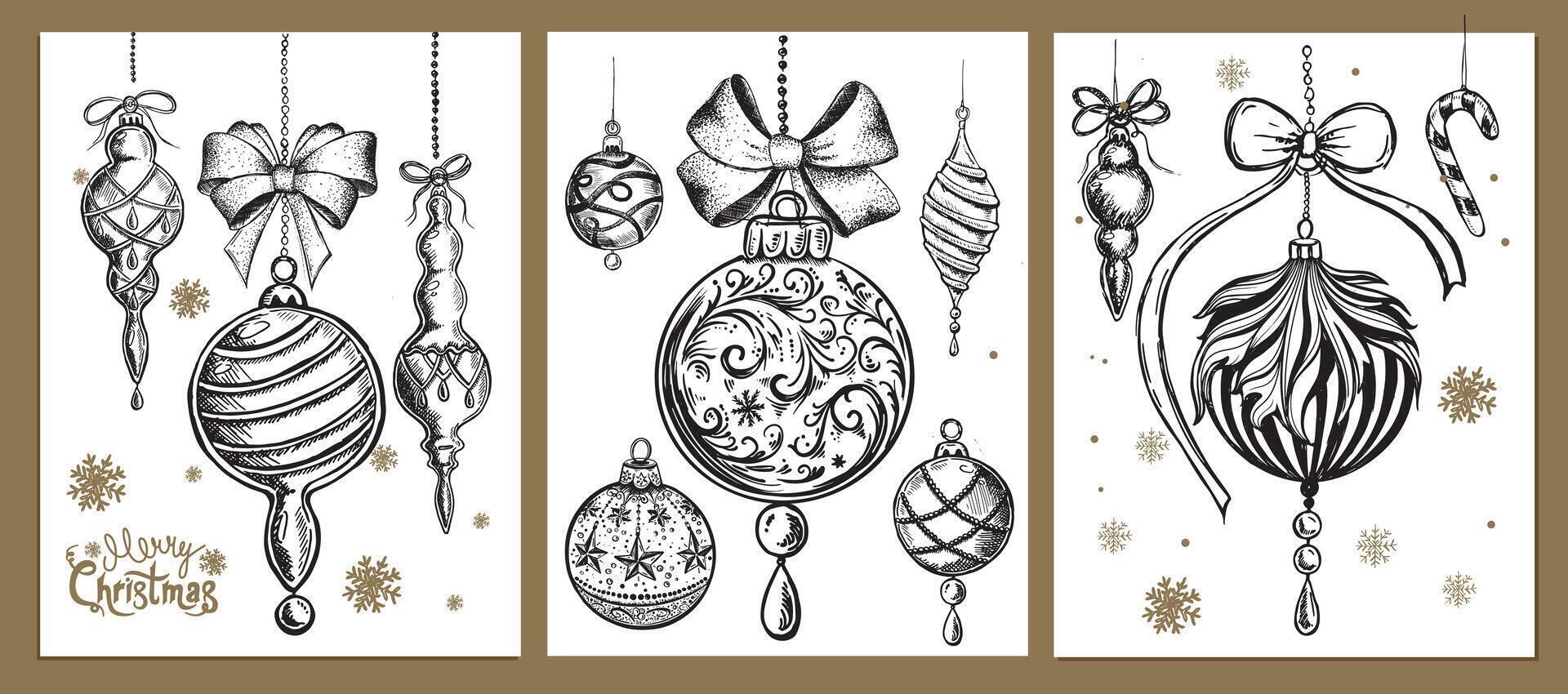 Christmas ball set. Hand drawn illustration. vector