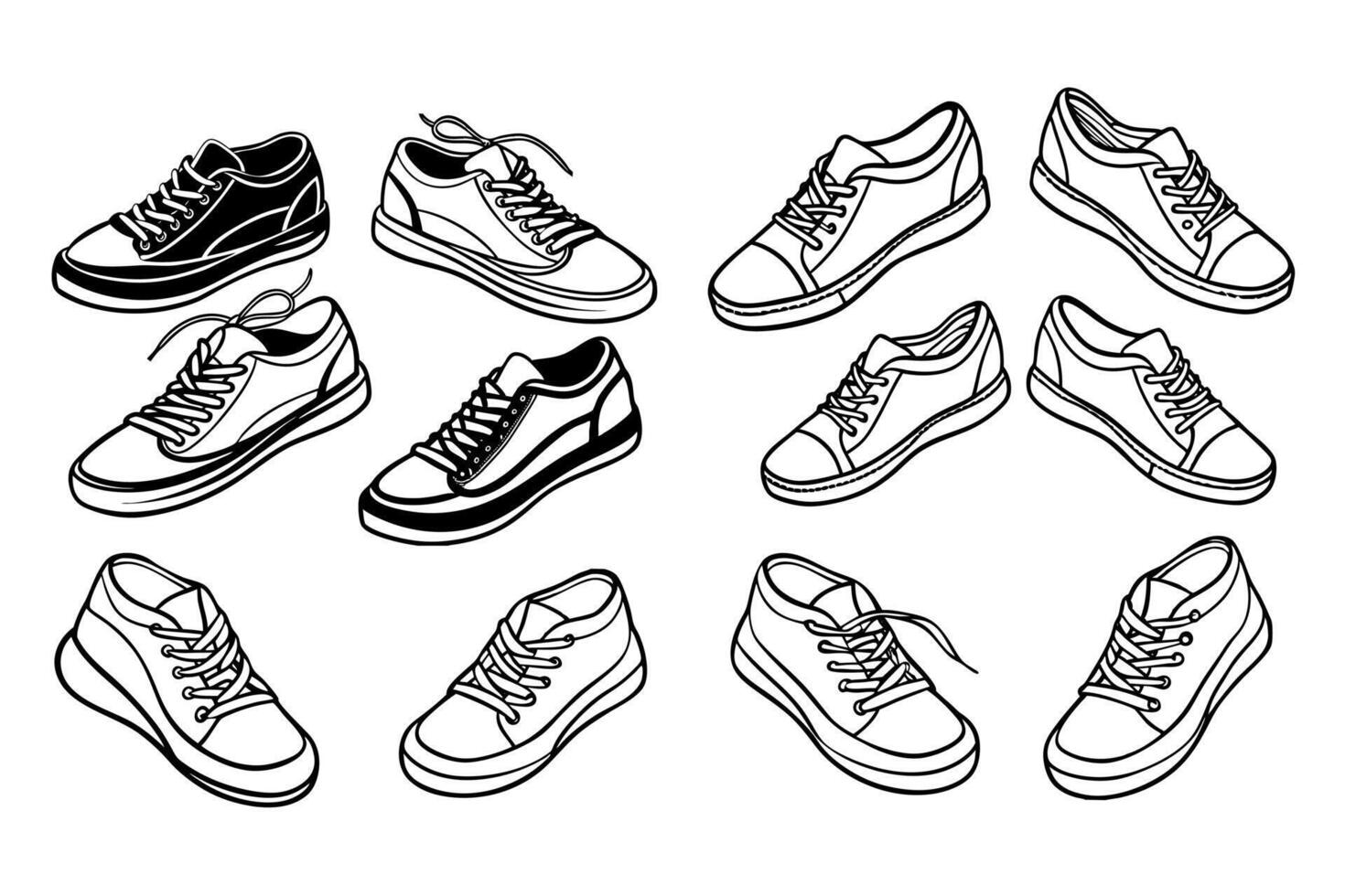 Variety of Stylish Sneakers Arranged in a Grid Pattern on a White Background vector