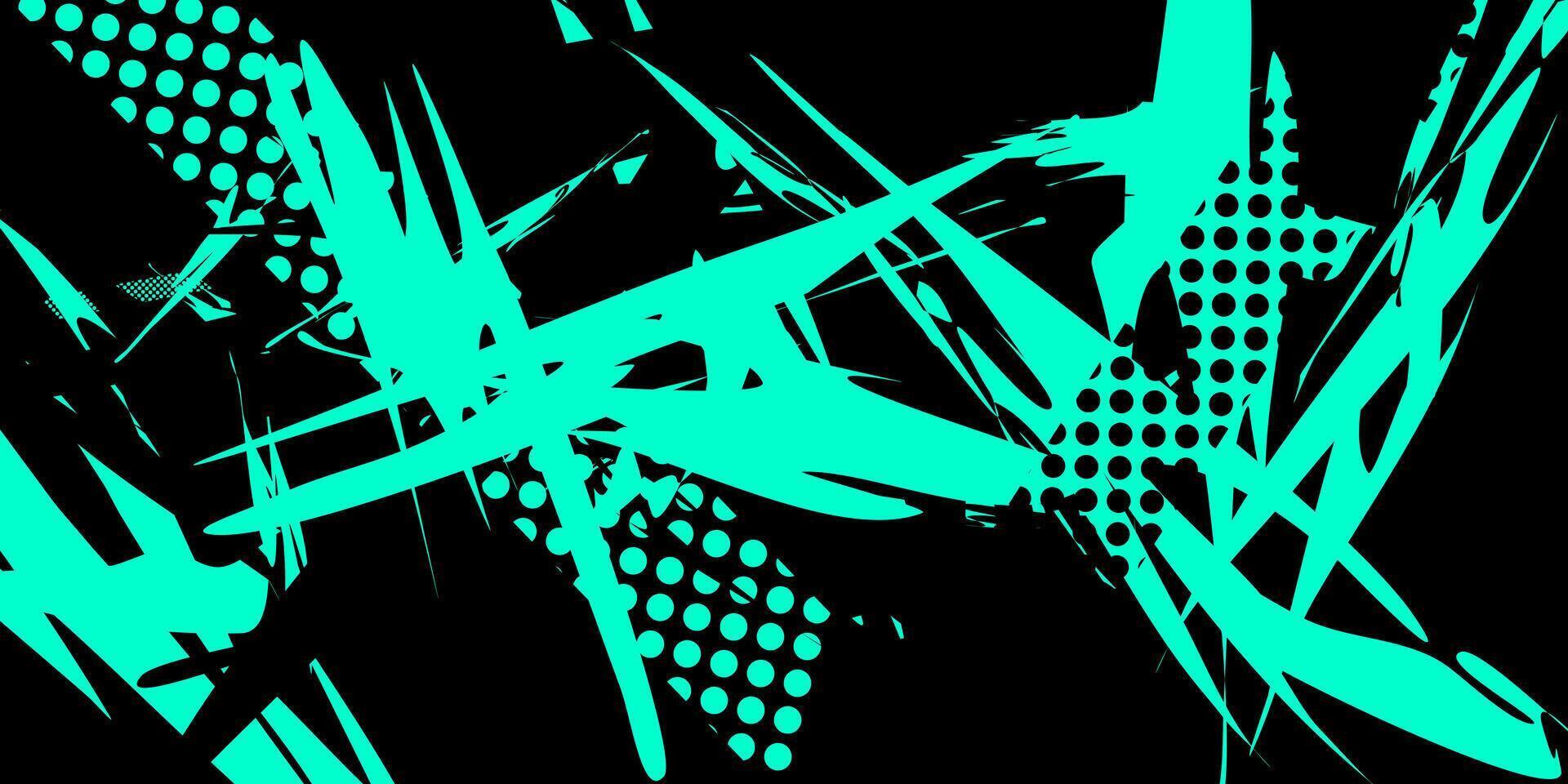 Abstract teal and black geometric design with dots and sharp lines on black background. vector