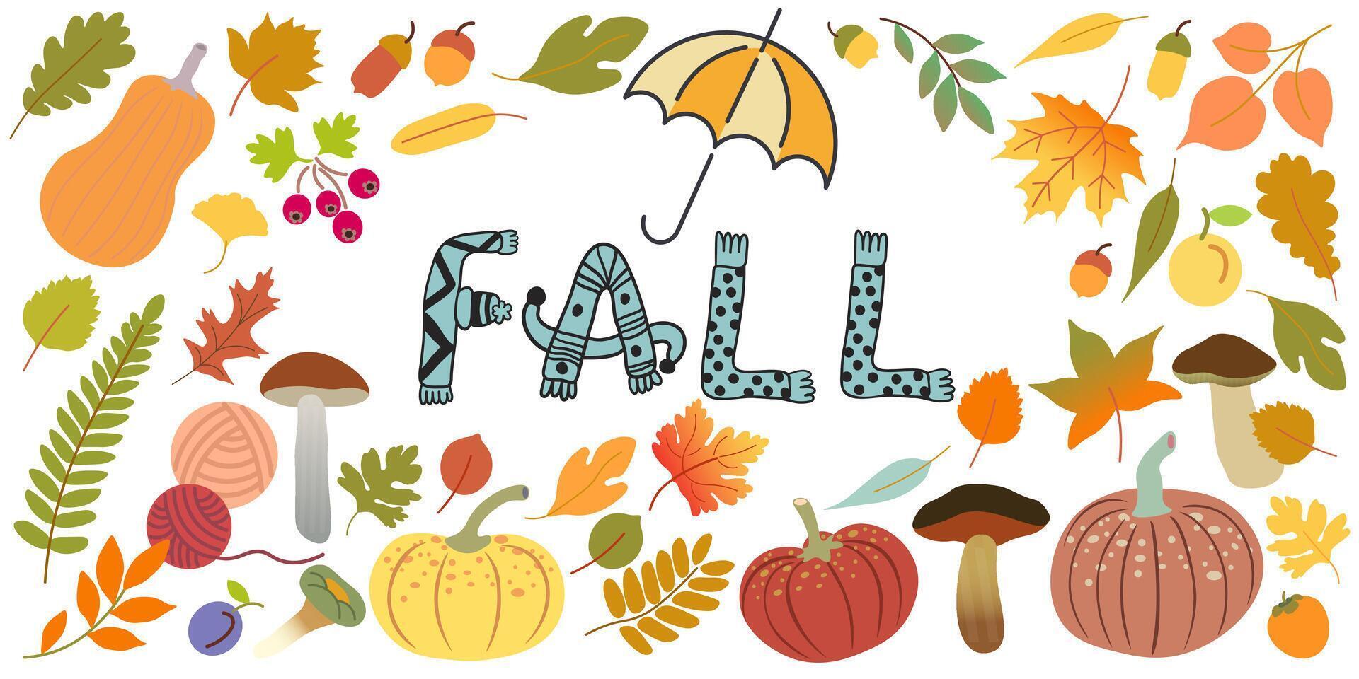 horizontal fall frame banner with umbrella vector
