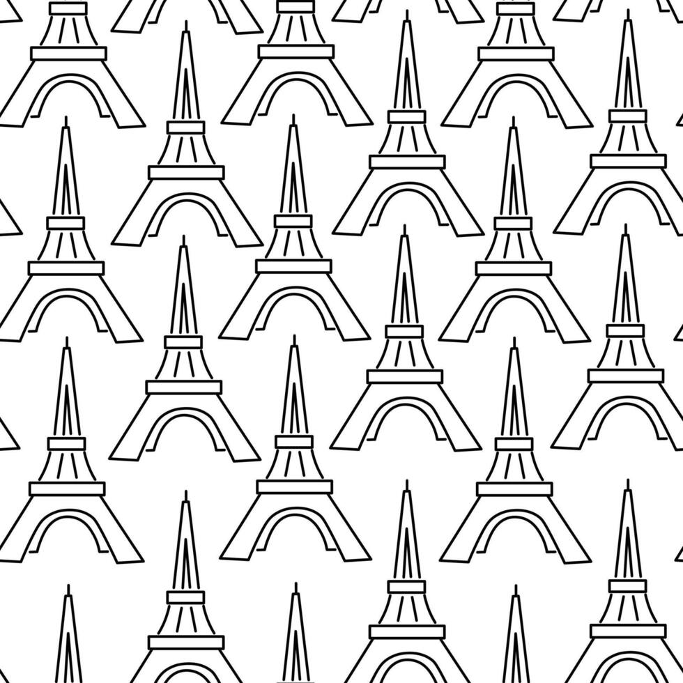 seamless pattern with Eiffel tower in line doodle style vector