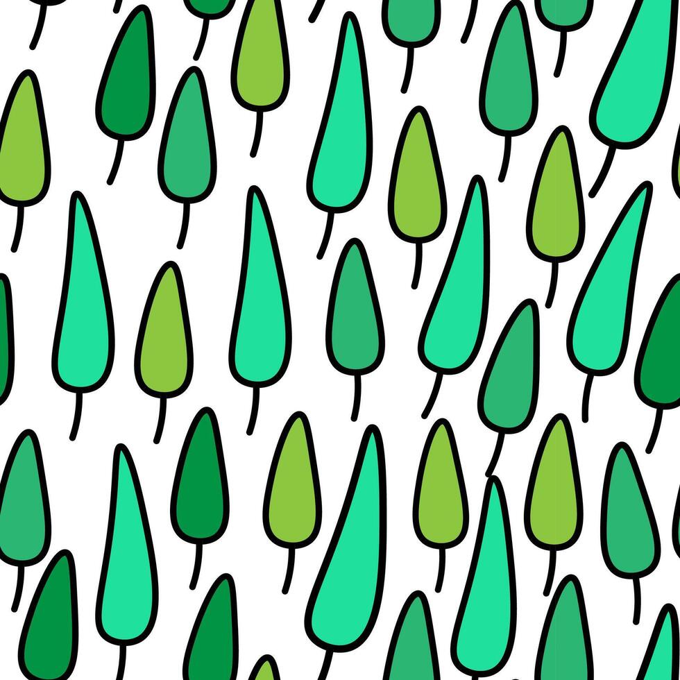 seamless pattern with green trees in doodle style vector