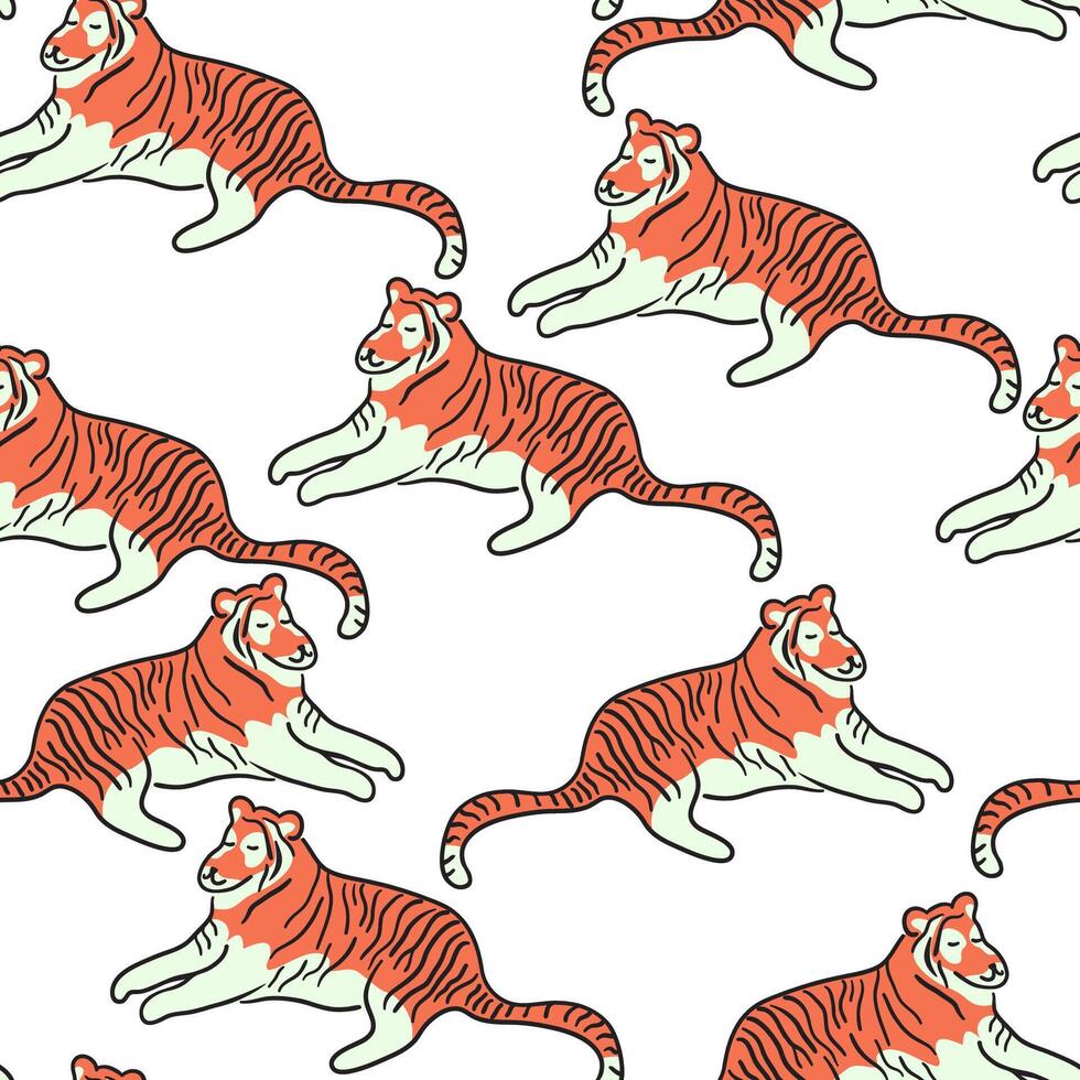 seamless pattern with lazy tiger vector