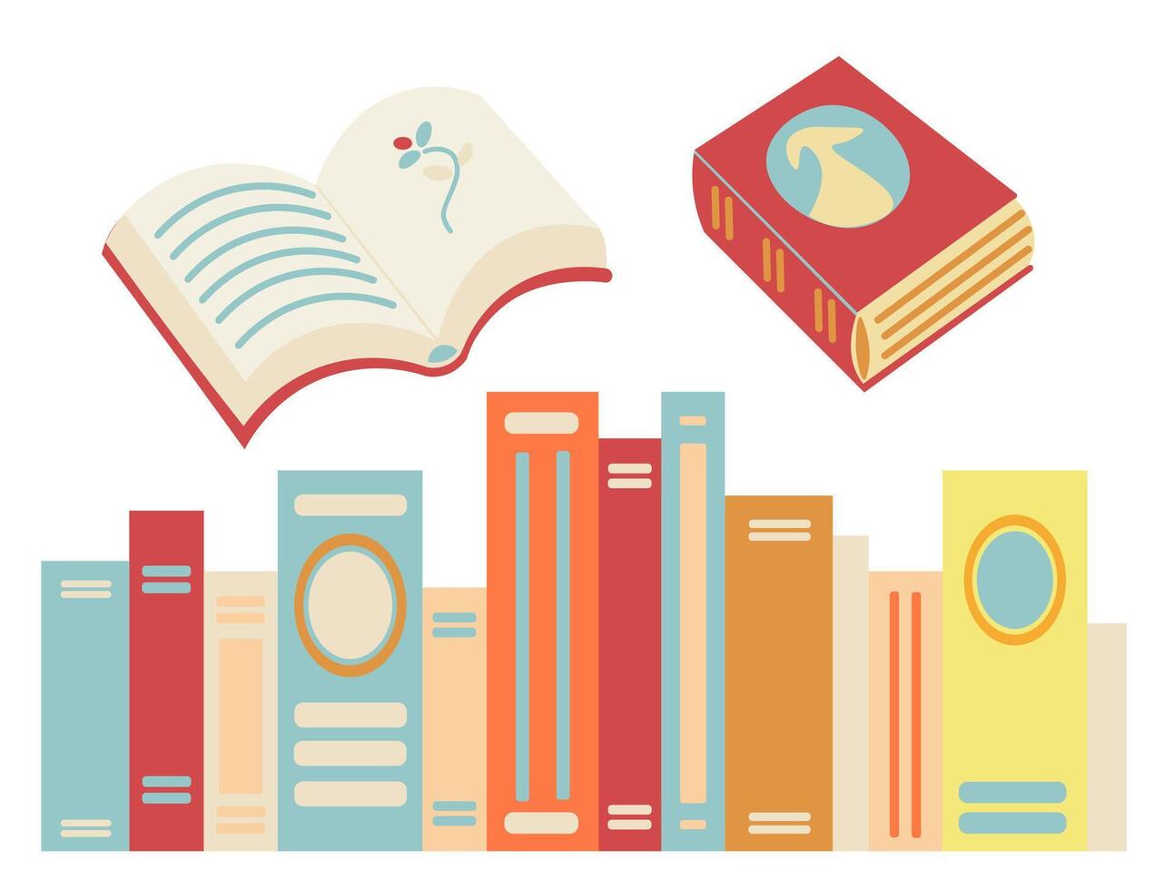 isolated stack of book. opened and closed book vector