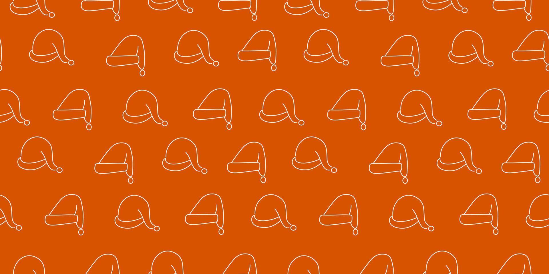 simple Santa Claus hat seamless pattern. white doodle lines on red background vector