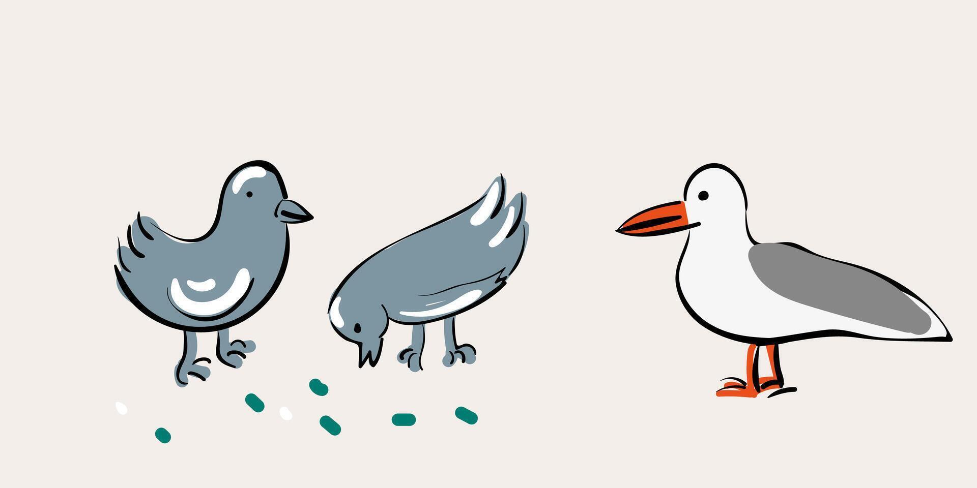 simple birds in doodle style vector