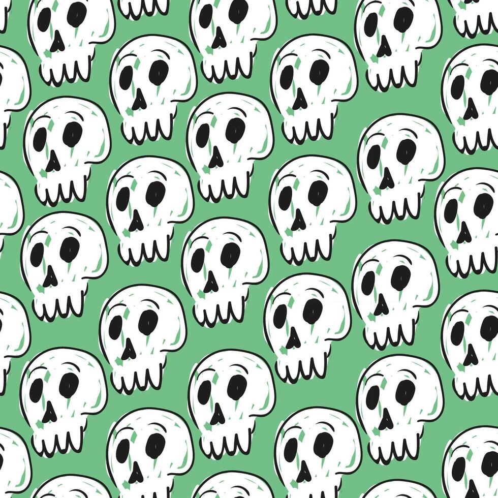 seamless pattern with skull in doodle style vector