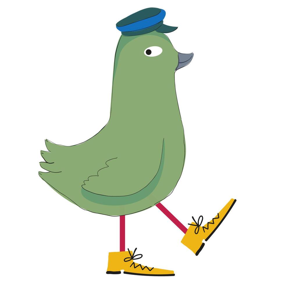 cute bird character walking in cartoon style vector