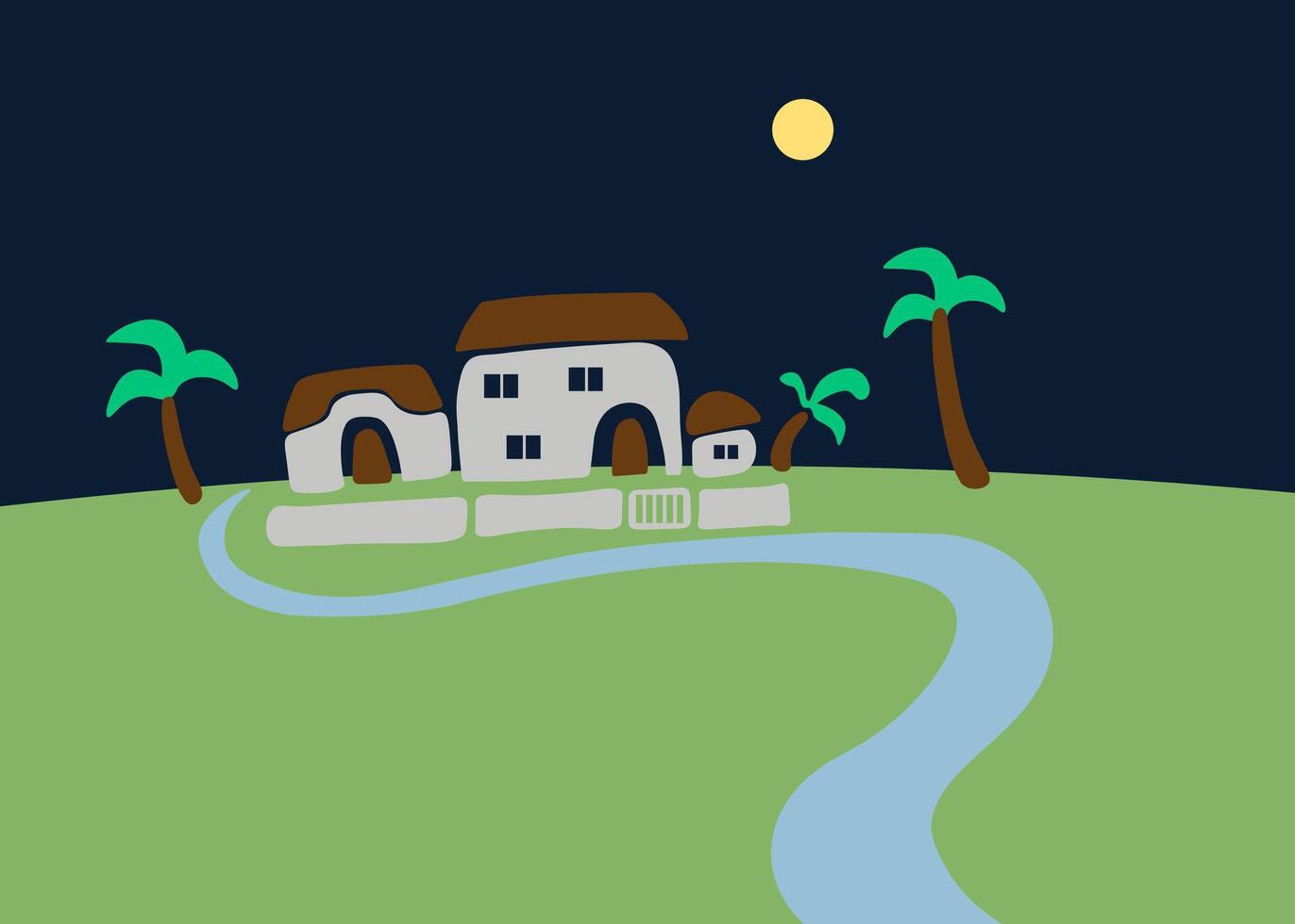 road to the villa at night in shape style vector