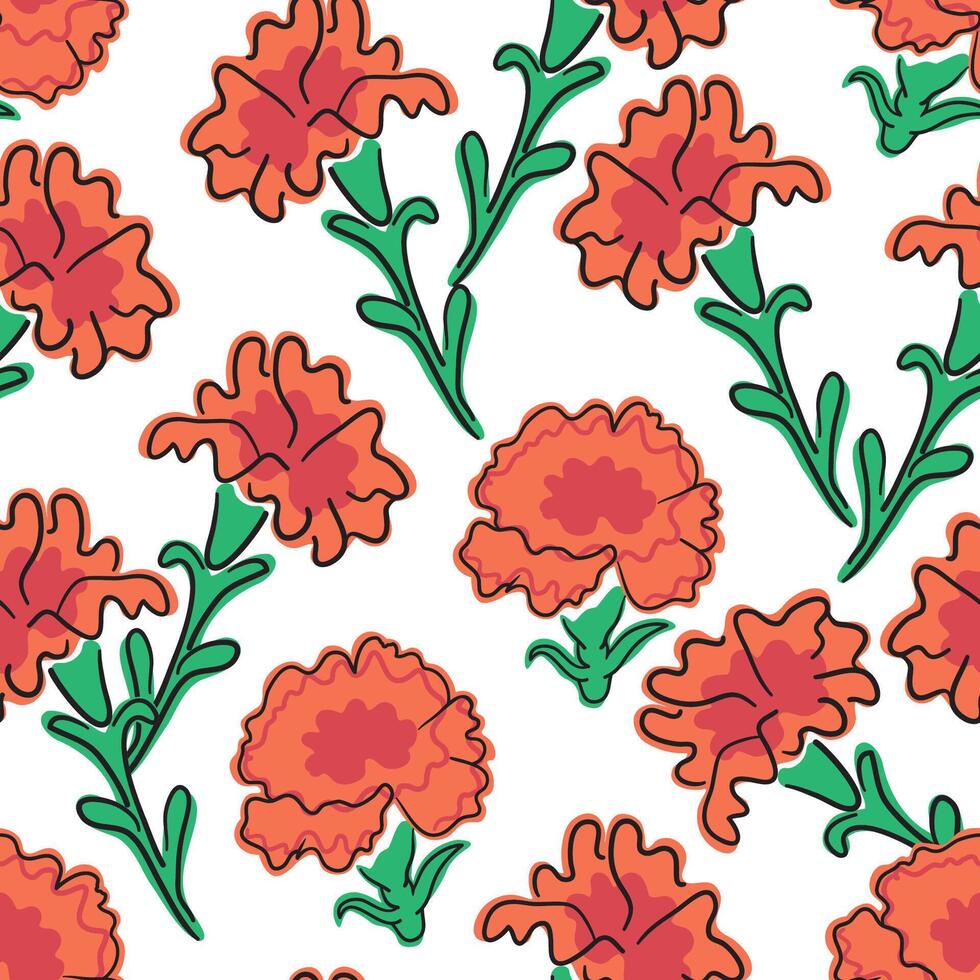 seamless pattern with red carnation flowers vector