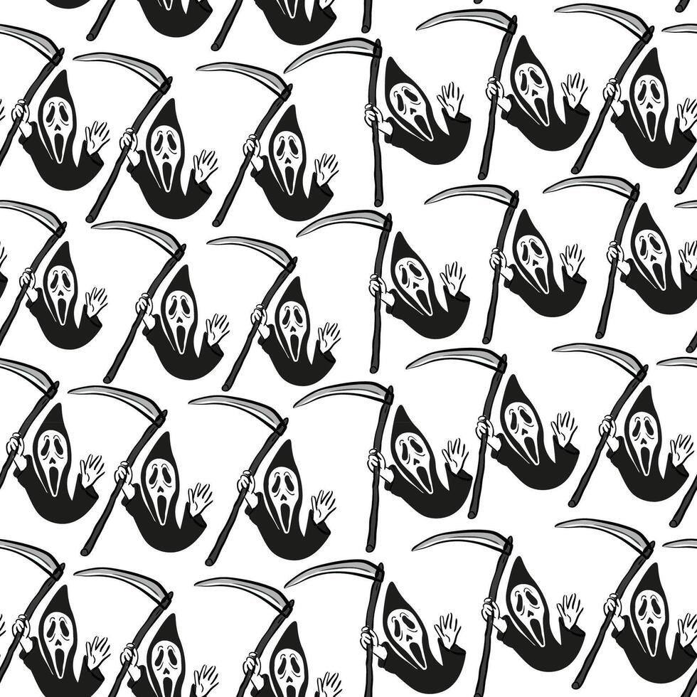seamless pattern with scream mask in doodle style vector