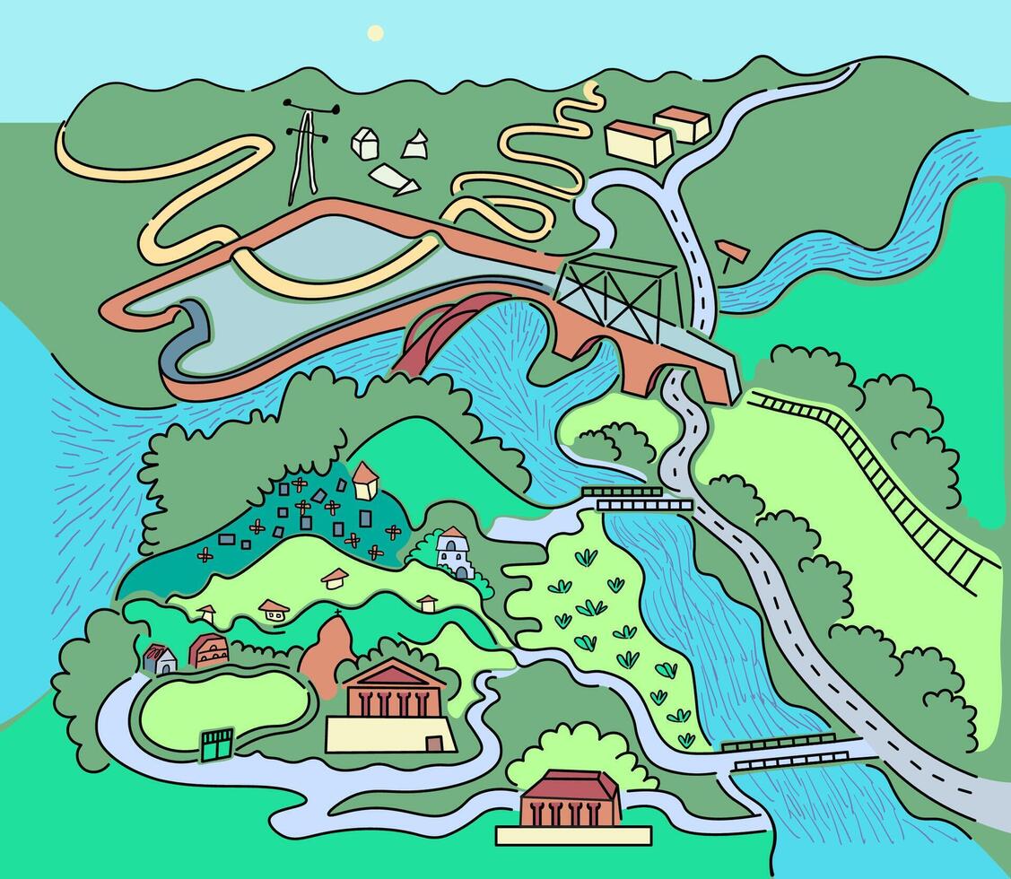 small town abstract landscape in doodle style vector