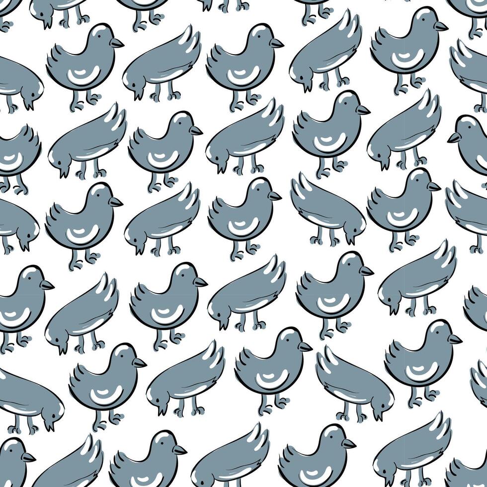seamless pattern with street pigeons in doodle style vector