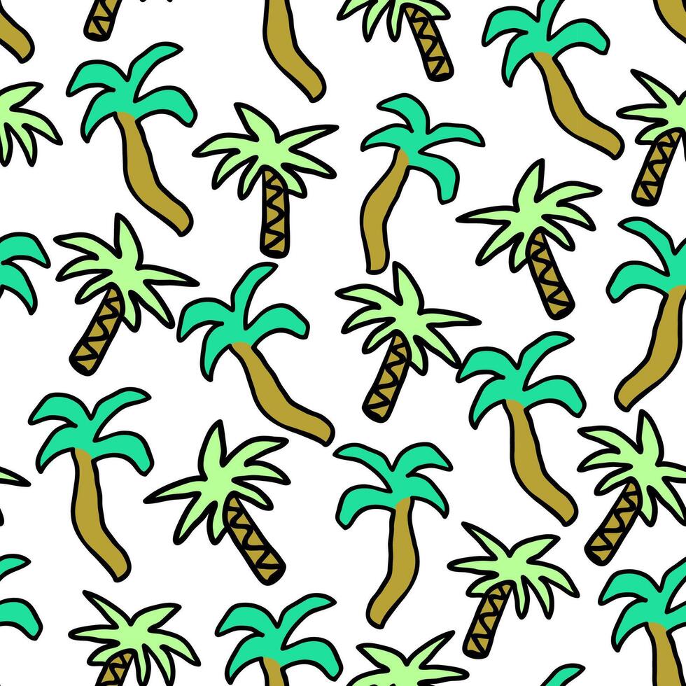 seamless pattern with palm trees in doodle style vector