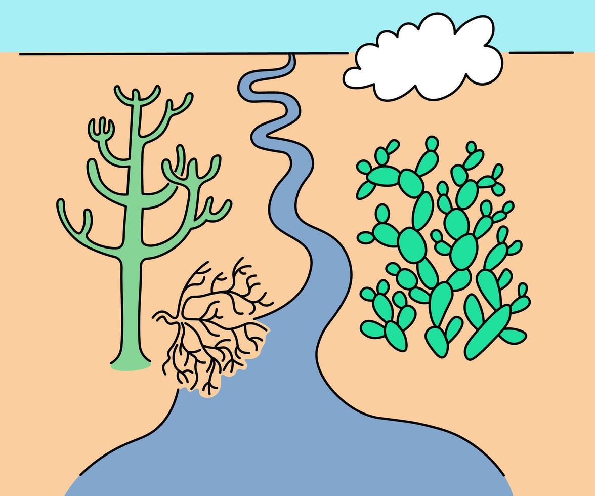 landscape with highway in desert in doodle style vector