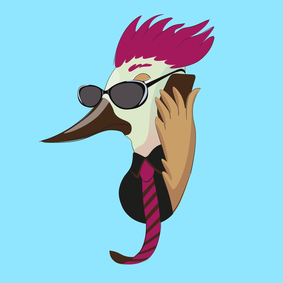 cute bird character making a call in cartoon style vector