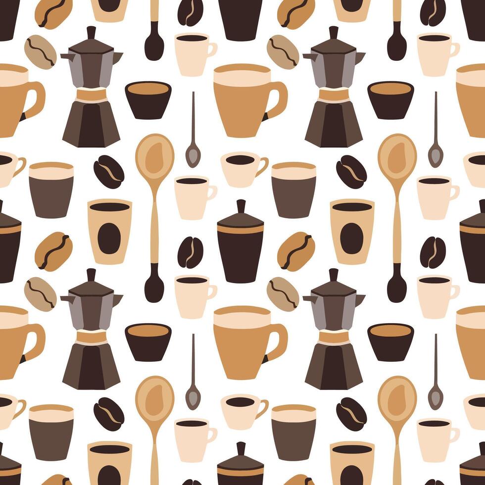 Coffee Lovers Seamless Pattern , Simple Icons on White. vector