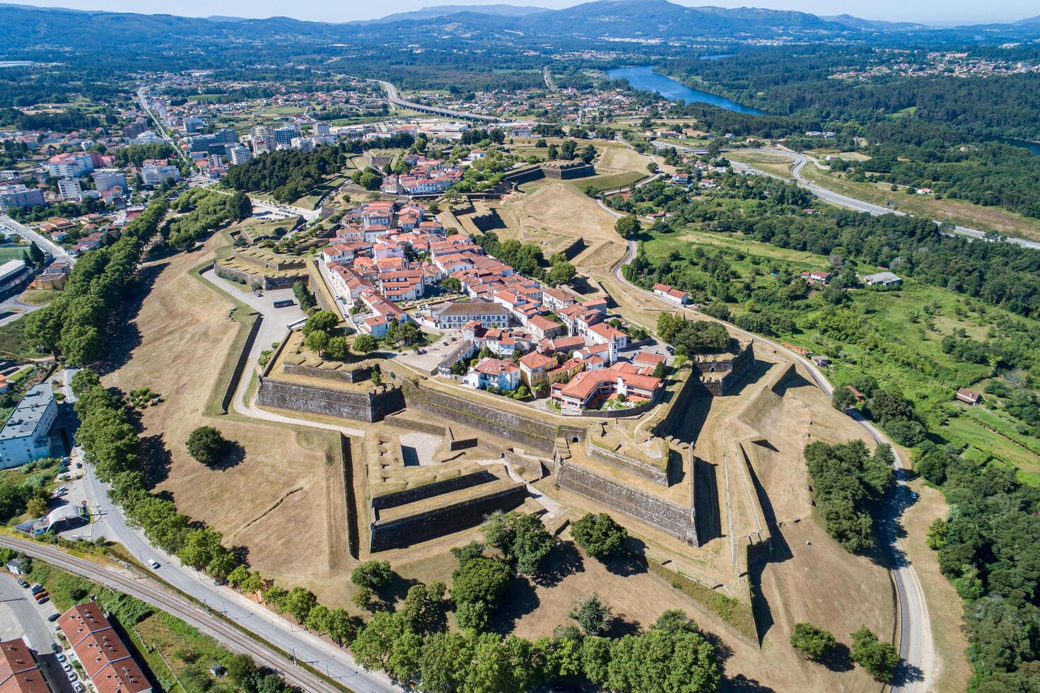 drone view of the fortified city of Valenca do Minho, Portugal photo