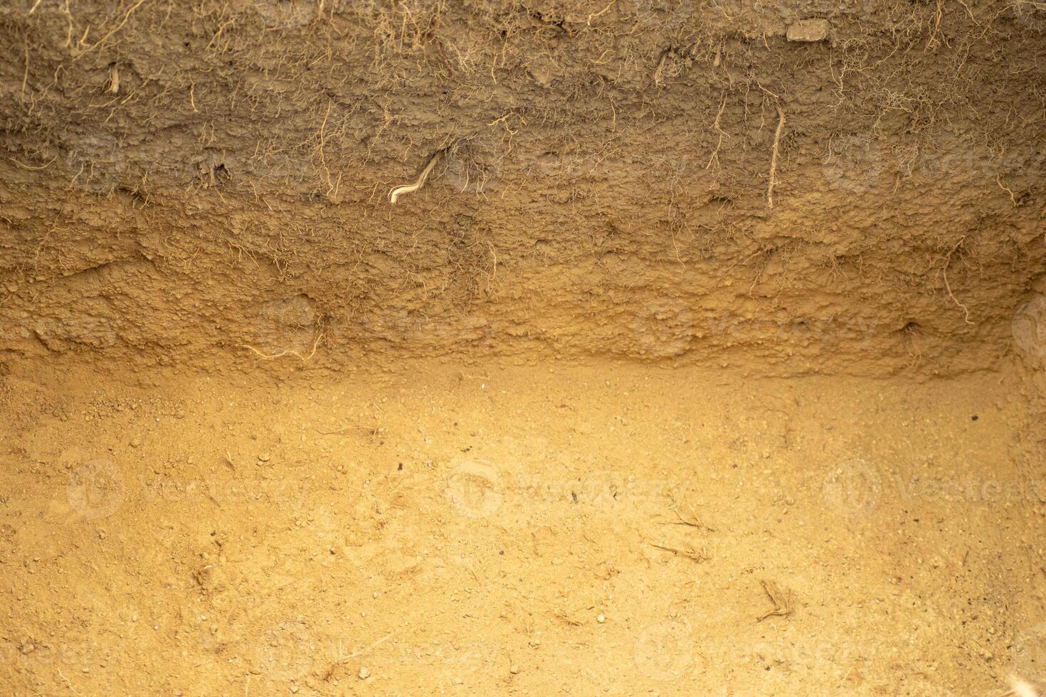 excavated soil in an archaeological excavation, archaeological and geological background. Stratigraphy concept photo