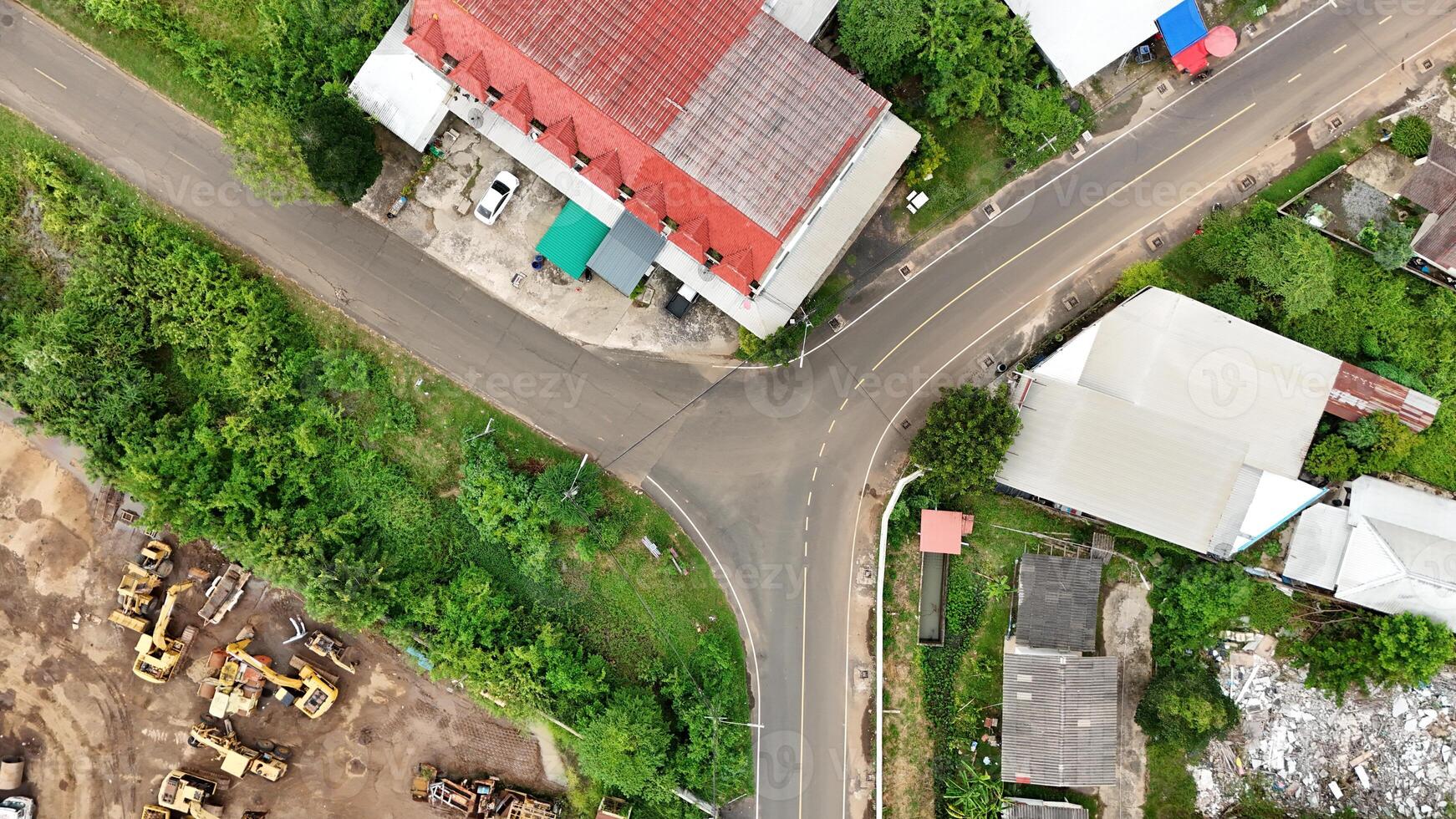 Aerial view of a road intersection in rural area photo