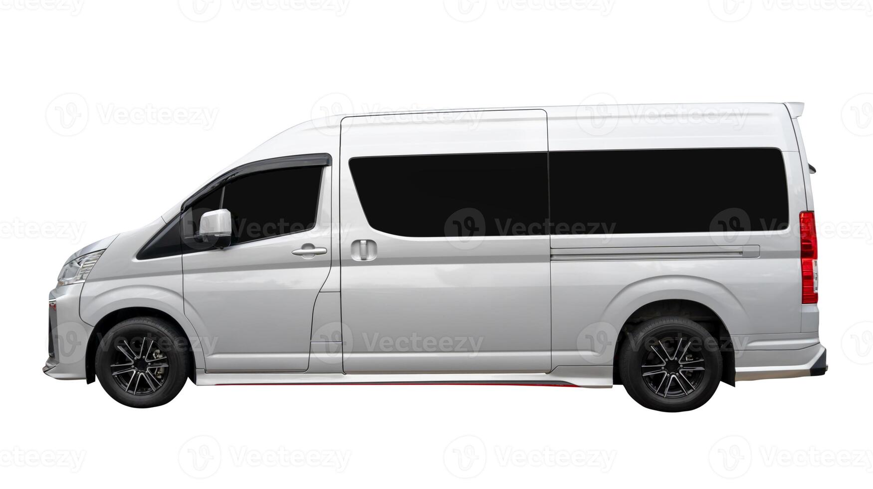 Side view of white van car isolated on white background with clipping path photo