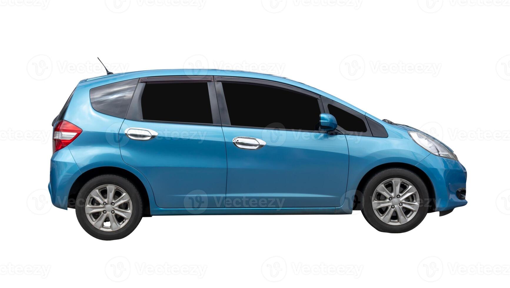 Side view of blue hatchback car isolated on white background with clipping path photo