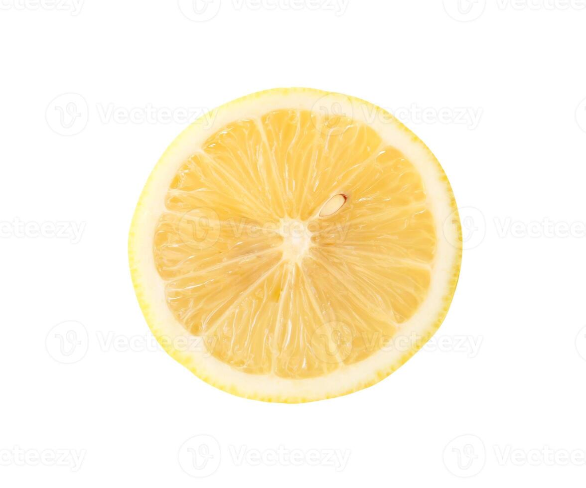 Top view of fresh ripe yellow lemon fruits in half isolated on white background with clipping path photo