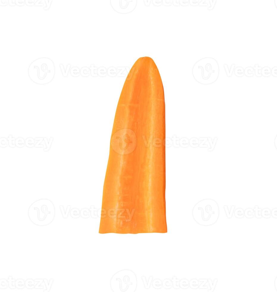Front view of orange carrot slice or piece in half isolated on white background with clipping path photo