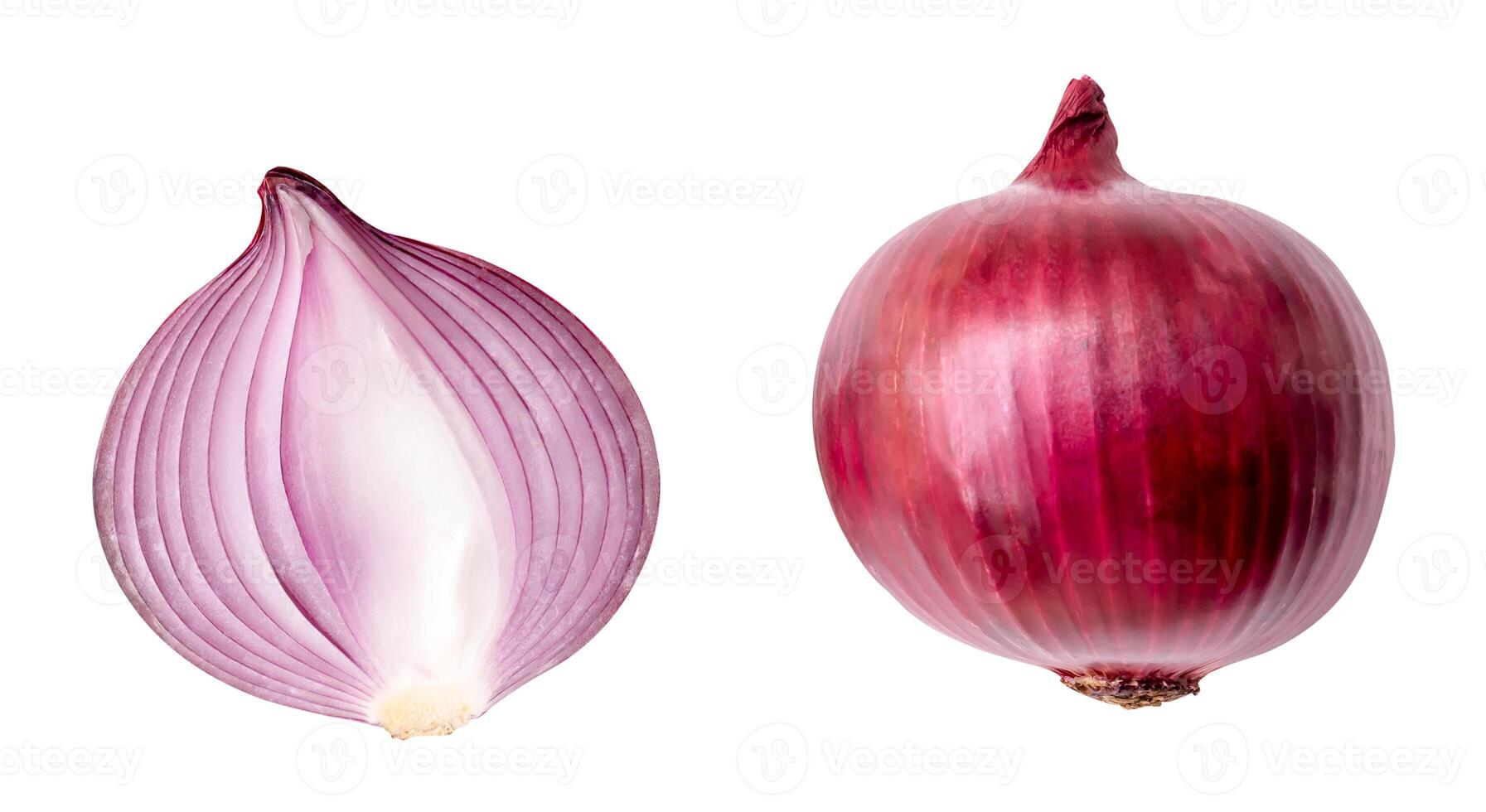 Top view set of big red or purple onion bulb with half isolated on white background with clipping path photo