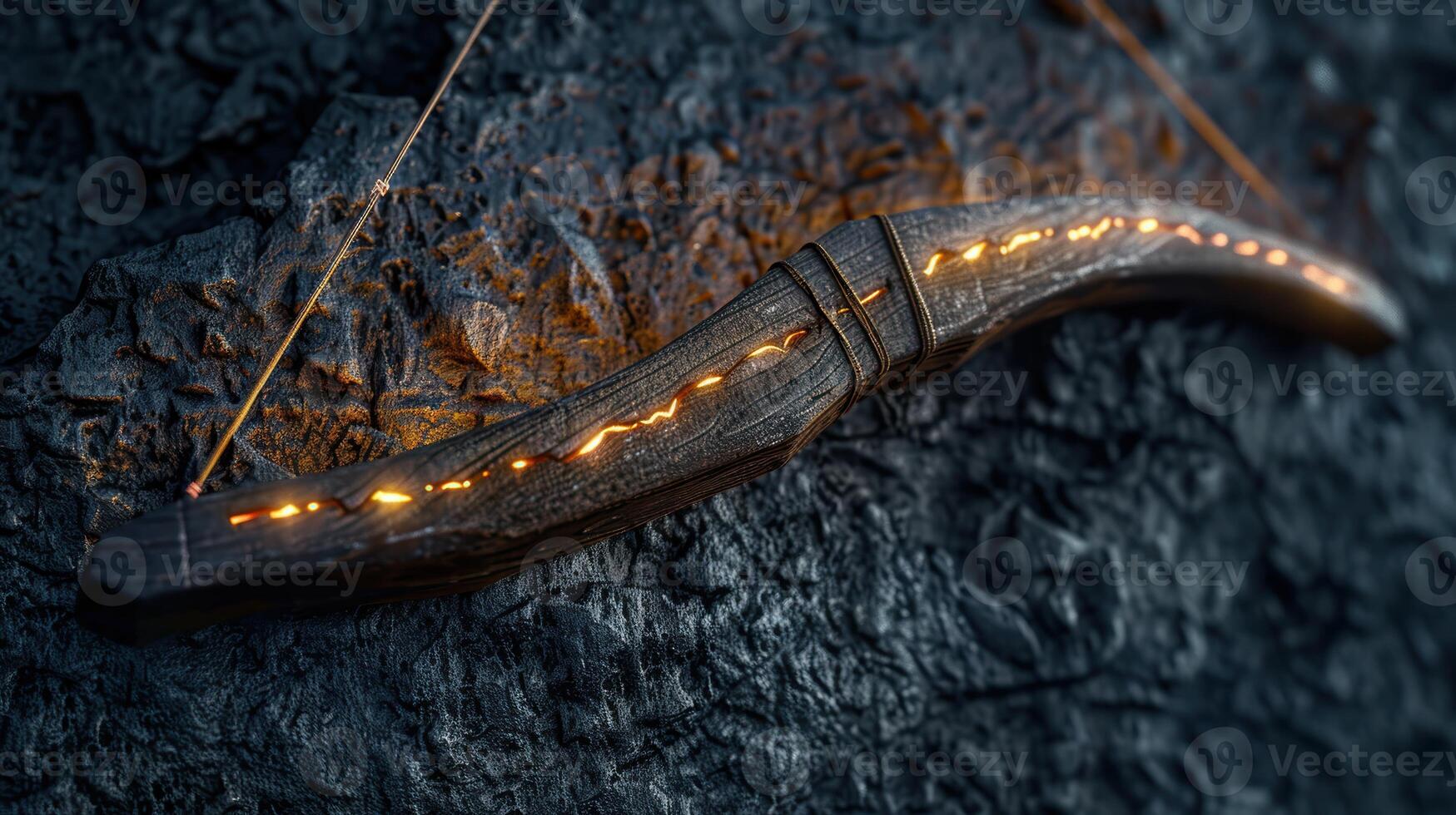 Glowing medieval sword on dark background photo