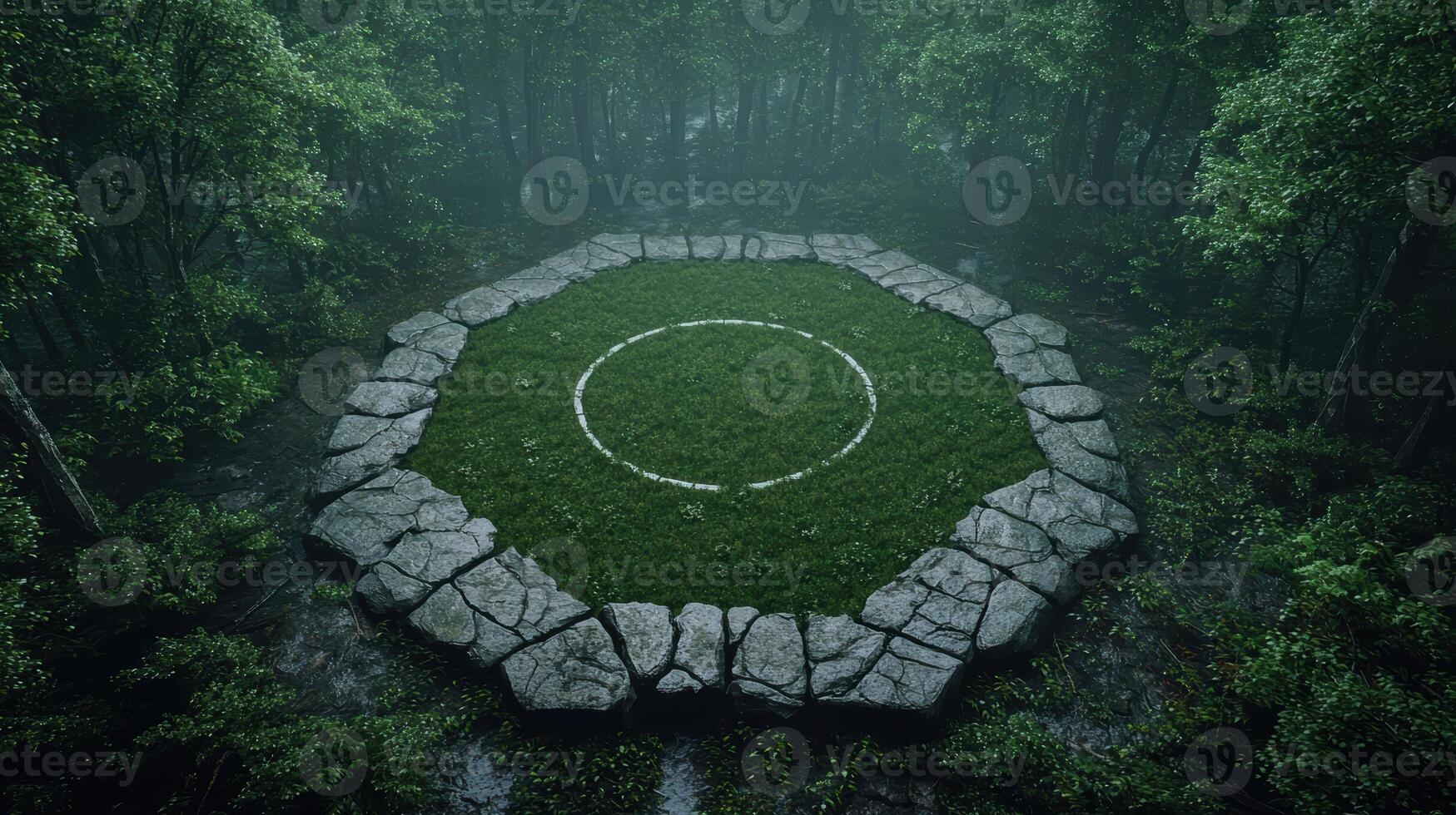 Enchanting forest clearing with stone circle photo