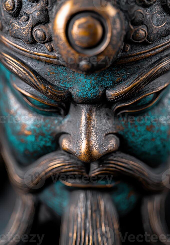 Close up of an ornate bronze statue with intricate details photo