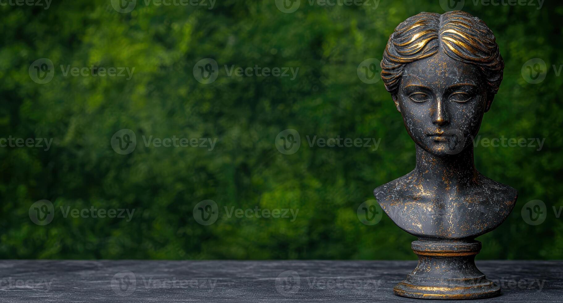 Antique bust sculpture in a natural setting photo