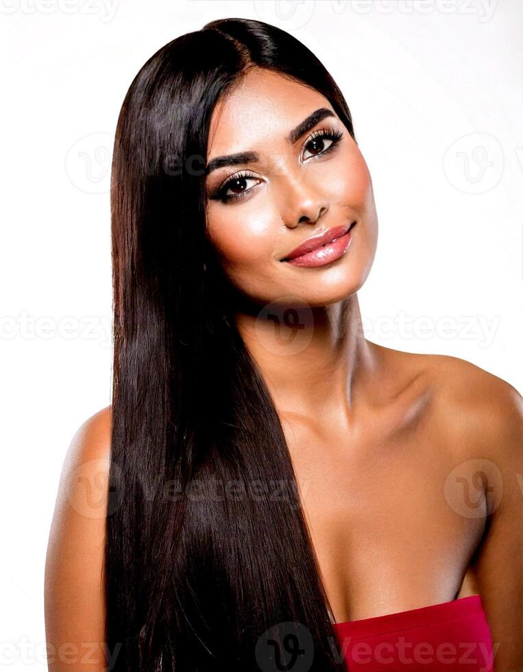 A beautiful woman with long straight hair photo