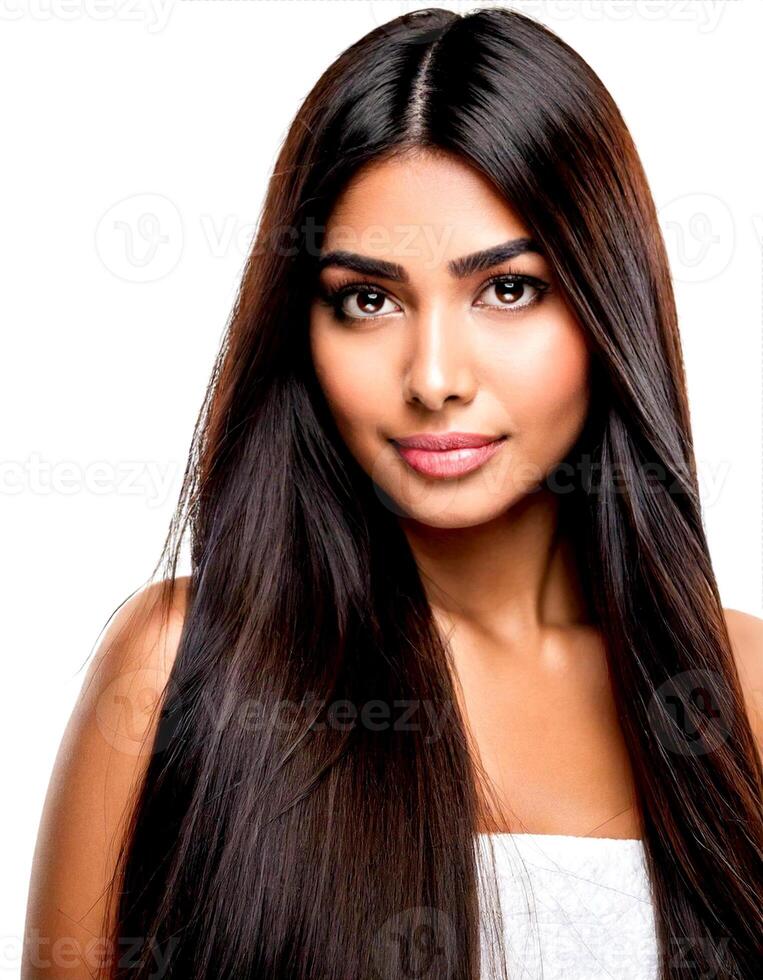 A beautiful woman with long, straight hair photo