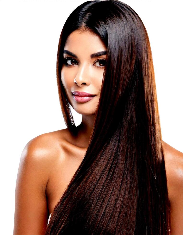 A beautiful woman with long straight hair photo